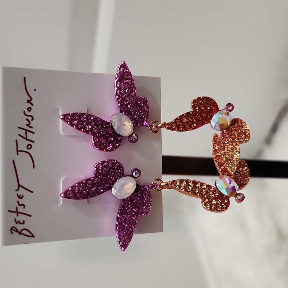🦋🔹️Betsey Johnson🔹️Garden Glam Dragonfly Double Drop Stud Earrings - Picture 5 of 9